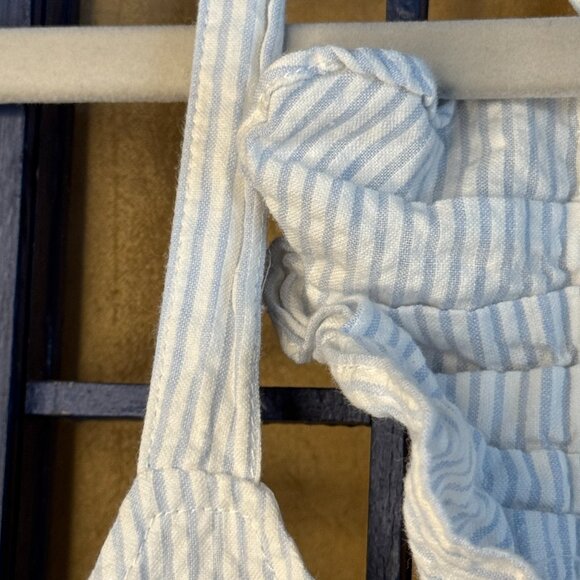 Lauren James blue and white seer sucker halter dress women's size - Picture 6 of 7